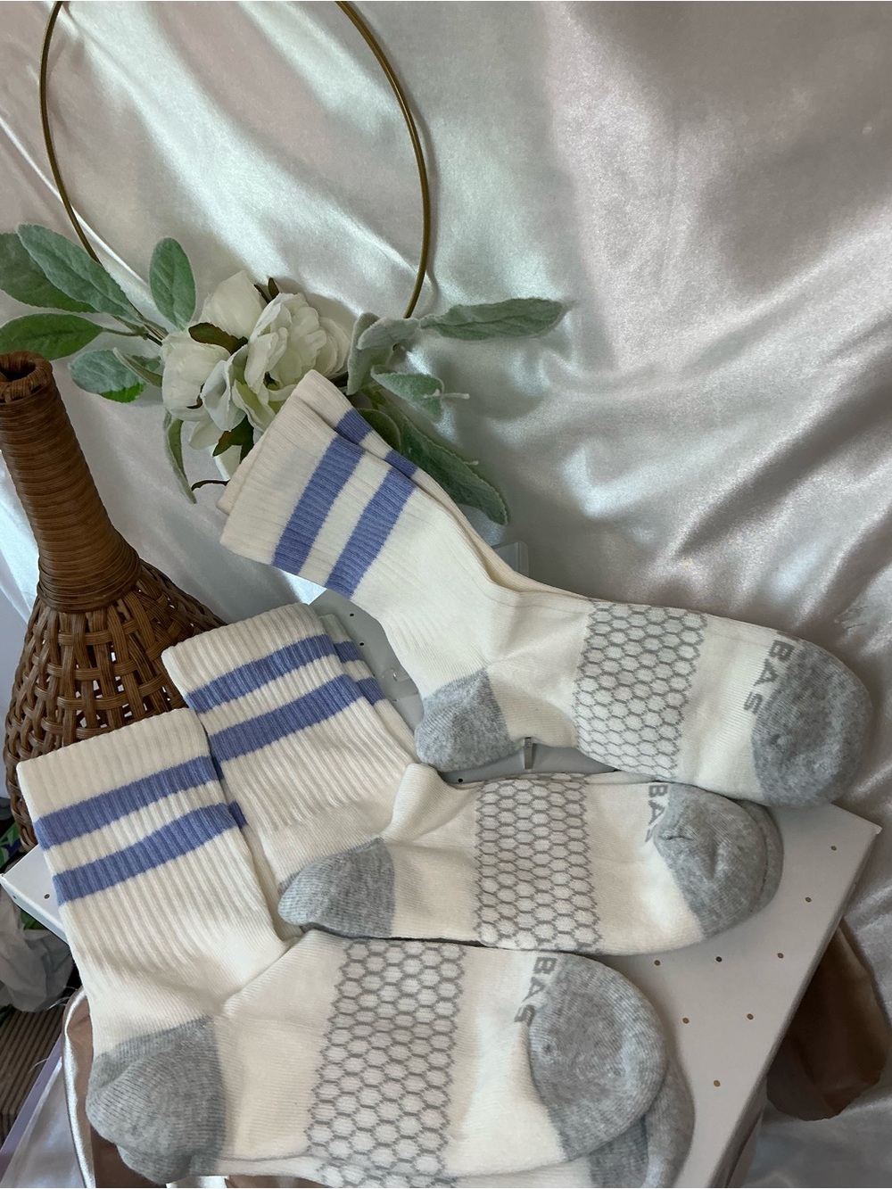 NWOT Bombas Honeycomb White 3 Pair. Blue Stripe